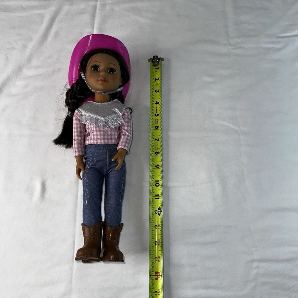 Cowgirl Doll Pink Plaid Shirt Blue Jeans Cowboy Hat Boots Western Play Toy Kid - Picture 11 of 11